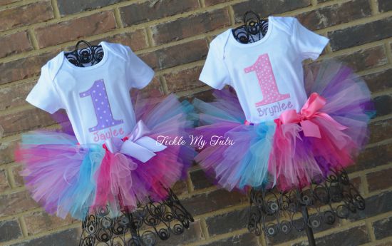 Twin Pink and Lilac Polka Dot Birthday Tutu Outfits